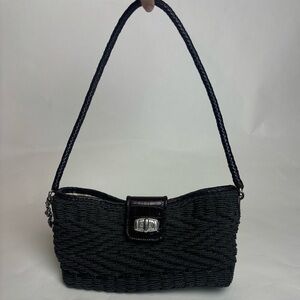 Brighton black/dark gray woven straw bag with silver heart charm